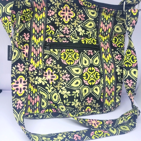 Bocabag Pink Black Beige Cotton Fabric Shoulder Zippered Purse - Picture 1 of 6